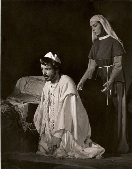 Bruce Burroughs in Menotti costume at the Bishop with Linda Rasmussen as the nun